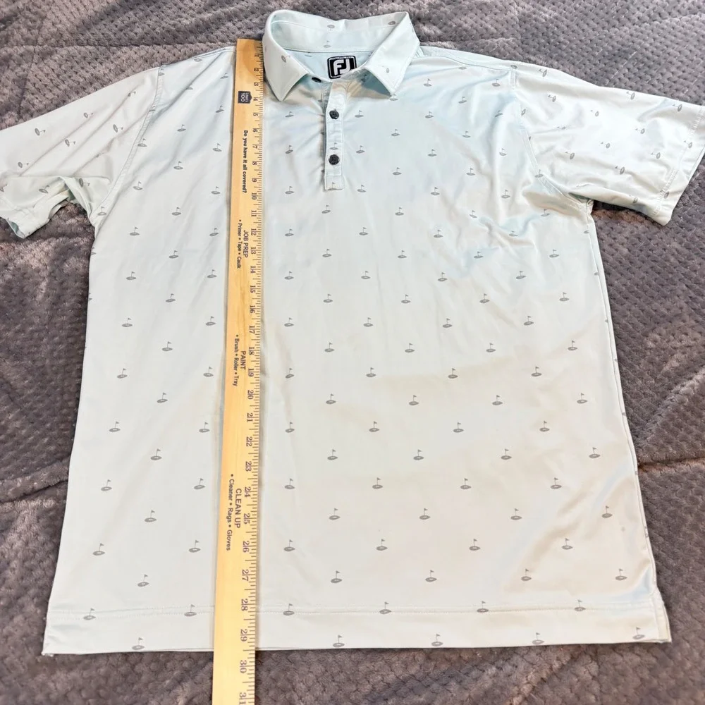 FootJoy Athletic Fit Golf Polo Shirt Mens XL Mint Green Golf Flag Print 0439 - Picture 4 of 5
